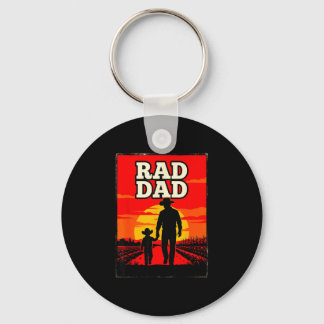 Radical dad father and son farmer western sunset keychain