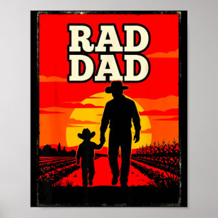 Radical dad father and son farmer western sunset  poster