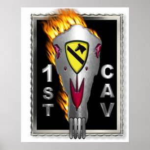 Radical Flaming Horse Skull 1st Cavalry Division Poster