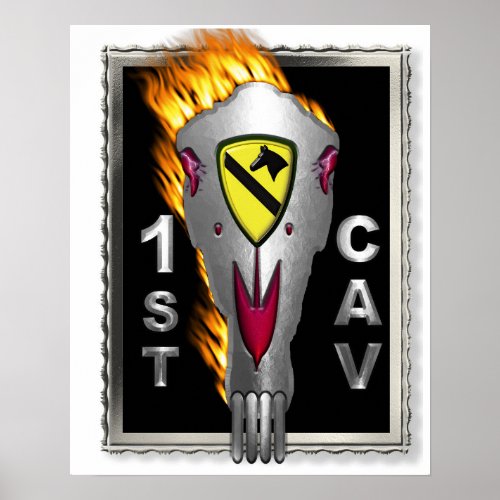 Radical Flaming Horse Skull 1st Cavalry Division Poster