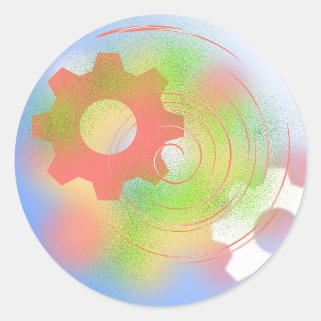 Radical Gears Abstract Design Classic Round Sticker (Front)