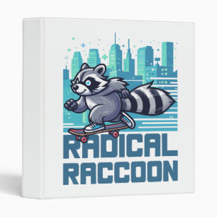 Radical Raccoon Urban Skateboarder 3 Ring Binder