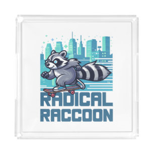 Radical Raccoon Urban Skateboarder Acrylic Tray