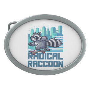 Radical Raccoon Urban Skateboarder Belt Buckle