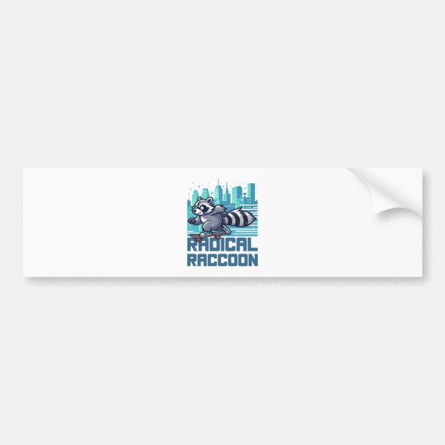Radical Raccoon Urban Skateboarder Bumper Sticker (Front)