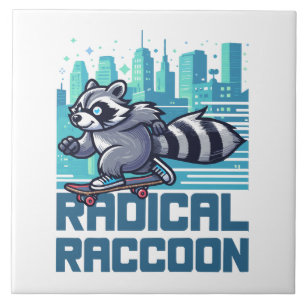 Radical Raccoon Urban Skateboarder Ceramic Tile