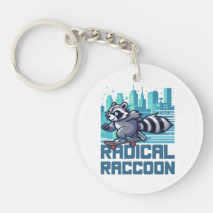 Radical Raccoon Urban Skateboarder Keychain