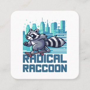 Radical Raccoon Urban Skateboarder Square Business Card