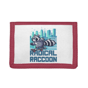 Radical Raccoon Urban Skateboarder Tri-fold Wallet