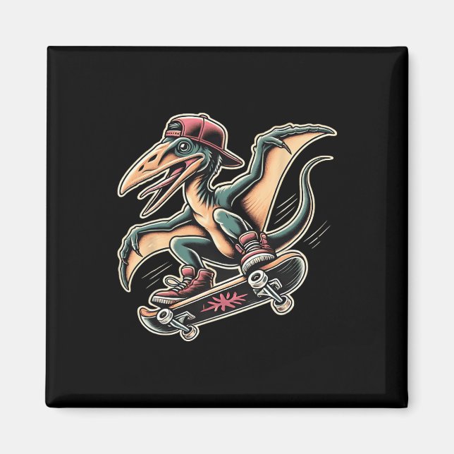 Radical Skateboarding Pterodactyl Dinosaur Cartoon Magnet (Front)