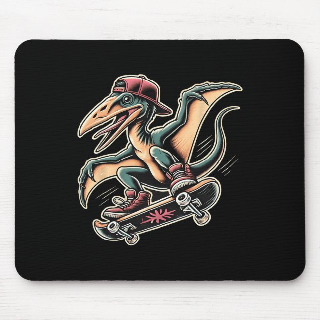 Radical Skateboarding Pterodactyl Dinosaur Cartoon Mouse Pad (Front)
