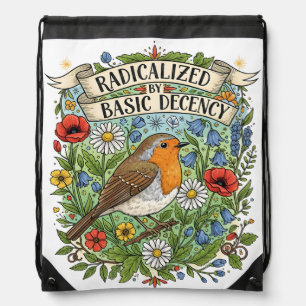 Radicalized by Basic Decency Aesthetic Art Bird Drawstring Bag
