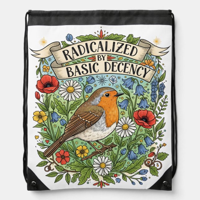 Radicalized by Basic Decency Aesthetic Art Bird Drawstring Bag (Front)
