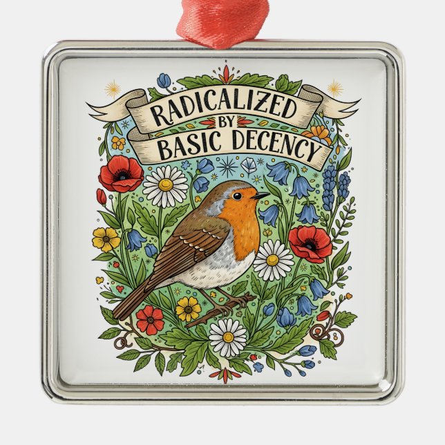 Radicalized by Basic Decency Aesthetic Art Bird Metal Ornament (Front)