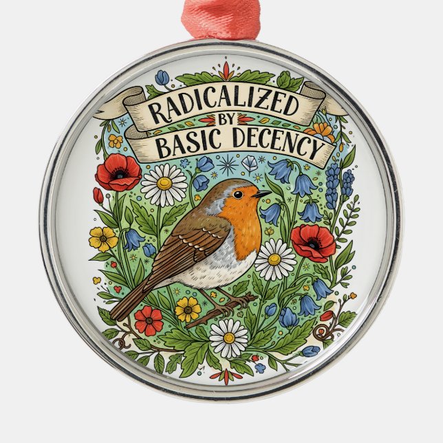Radicalized by Basic Decency Aesthetic Art Bird Metal Ornament (Front)