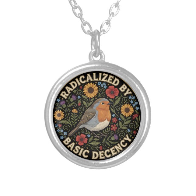 Radicalized by Basic Decency Birds lovers Silver Plated Necklace (Front)