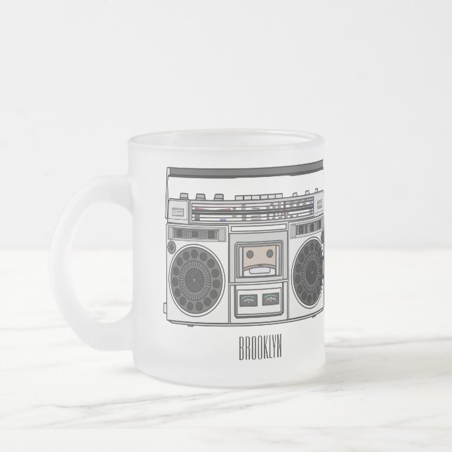 Radio cartoon illustration  frosted glass coffee mug (Left)