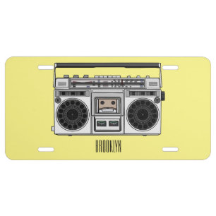 Radio cartoon illustration license plate