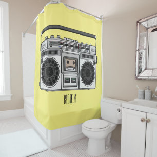Radio cartoon illustration shower curtain
