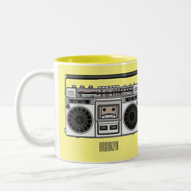 Radio cartoon illustration  Two-Tone coffee mug (Left)