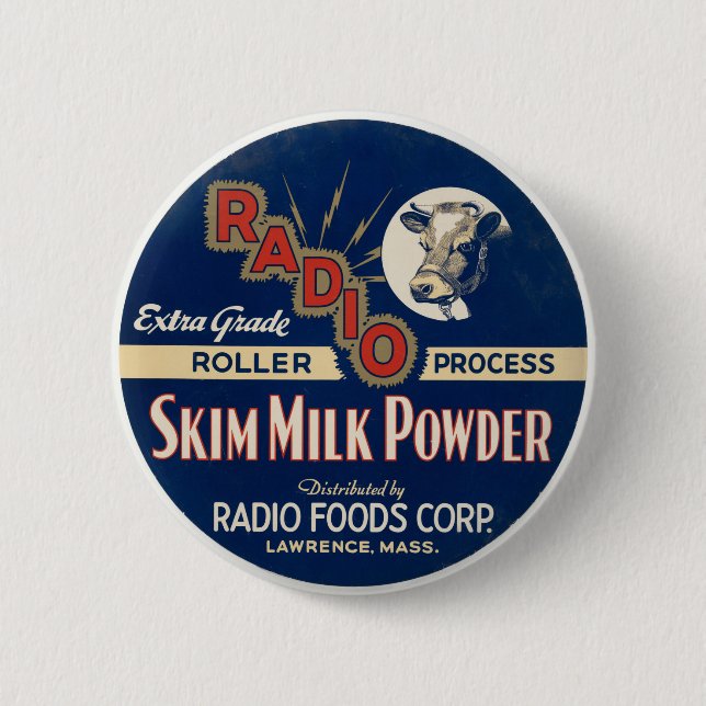 Radio Extra Grade Roller Process Skim Milk Powder. Button (Front)