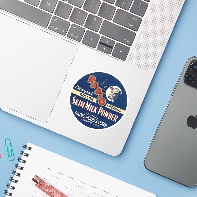 Radio Extra Grade Roller Process Skim Milk Powder. Sticker (Laptop w/ iPhone)