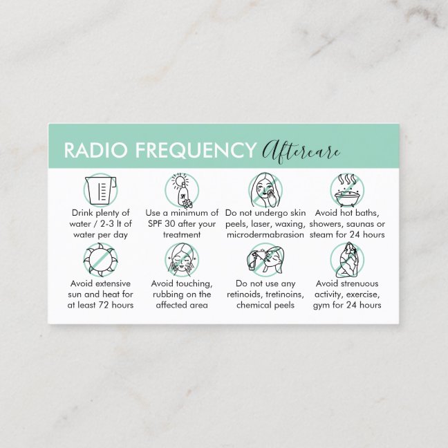 Radio Frequency Skin Tighten Aftercare green Business Card