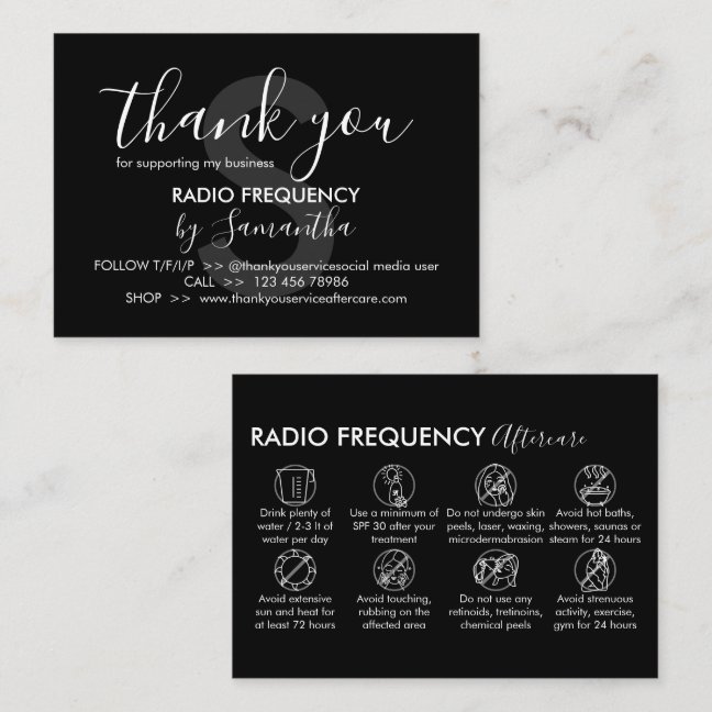 Radio Frequency Skin Tighten Aftercare Thank you Business Card