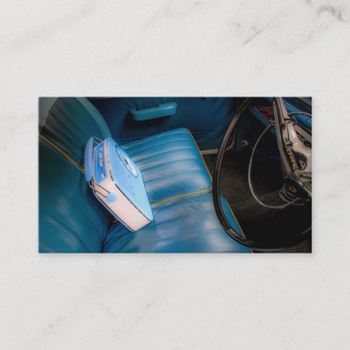 Radio on Blue Leather Car Seats Business Cards