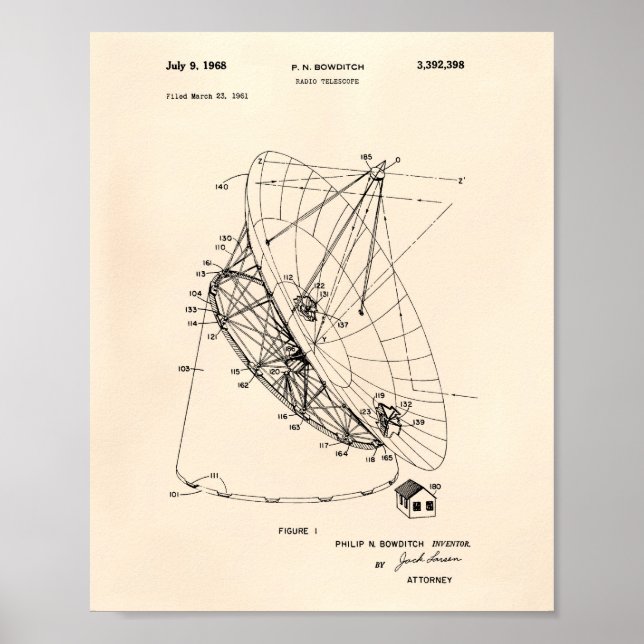 Radio Telescope 1968 Patent Art Old Peper Poster (Front)