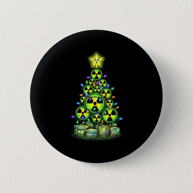 Radioactive Christmas Tree Graphic Nuclear Warning Button (Front)