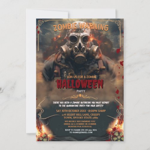 Radioactive Zombie Biological Warfare Halloween Invitation