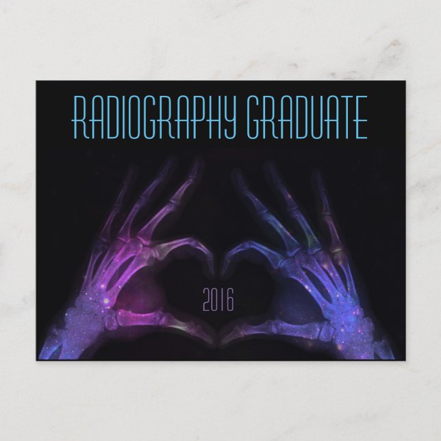 "Radiography Graduate" purple xray heart Invitation Postcard (Front)