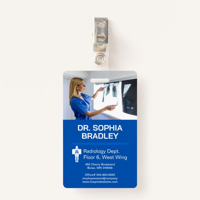 Radiologist Examining Patient X-ray Badge (Front with Clip)