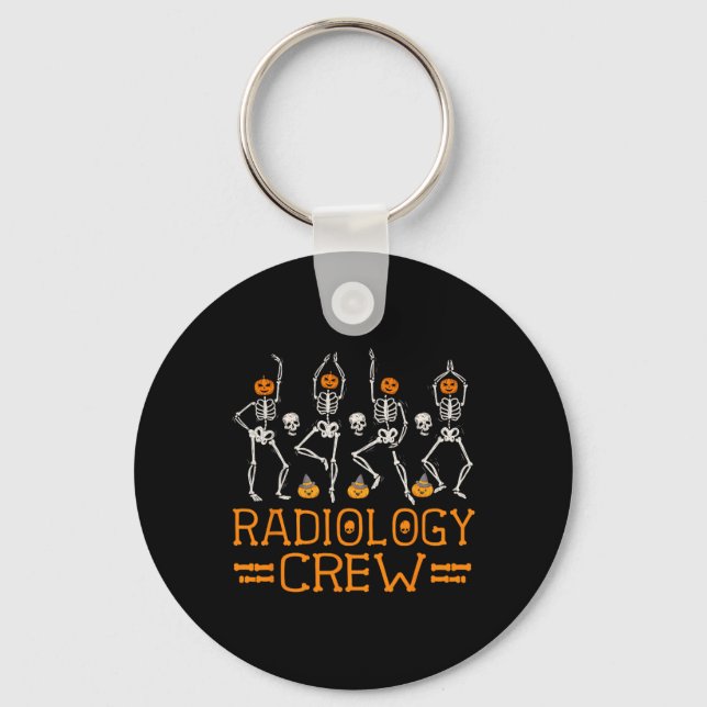Radiology Crew Dancing Skeleton Pumpkin Fun Hallow Keychain (Front)