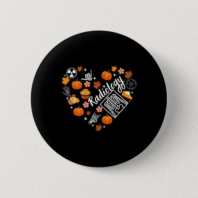 Radiology Fall Heart Xray Tech Autumn Pumpkin Than Button (Front)