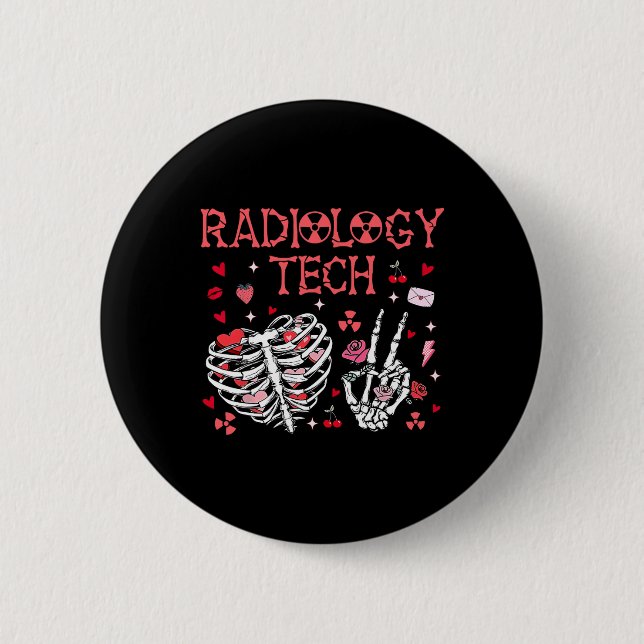 Radiology Tech Rib Cage Skeleton Hand Valentine X- Button (Front)