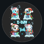 Radiology Technician X Ray Tech Funny Christmas Cu Classic Round Sticker<br><div class="desc">Raddest shirt for a Radiology Tech in Radiography. If you're a Rad Tech livin the Rad Life then this is the Radiology Design tee shirt for you. This Rad skeleton giving a thumbs up would make the perfect present for an x-ray tech.. Funny radiology tech idea for an X-ray tech....</div>