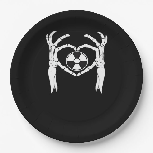 Radiology X-Ray Tech Heart Shaped Skeleton Hands D Paper Plates (Front)