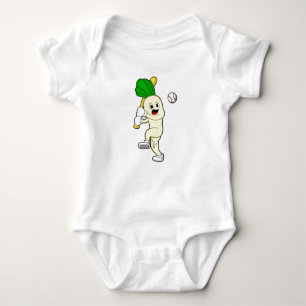 Radish at Baseball with Baseball bat Baby Bodysuit