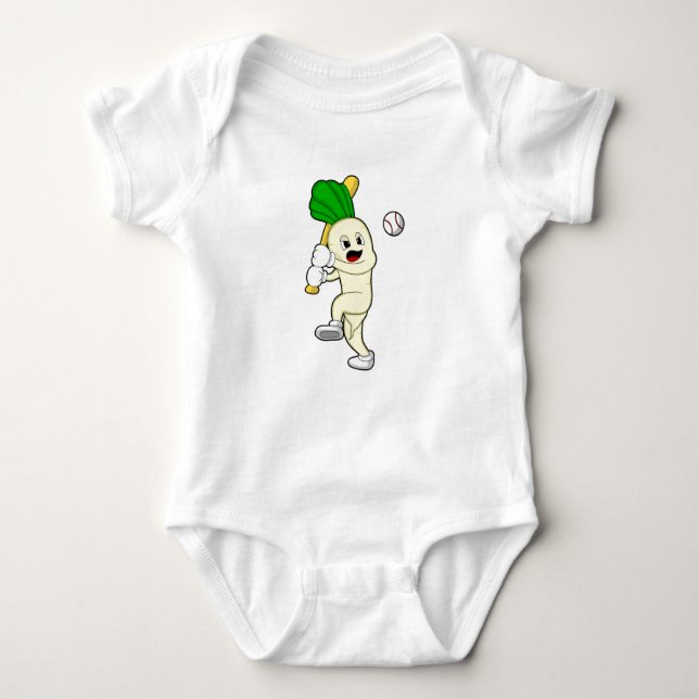 Radish at Baseball with Baseball bat Baby Bodysuit (Front)