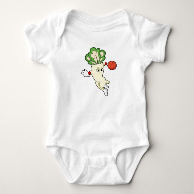 Radish at Basketball Sports Baby Bodysuit (Front)
