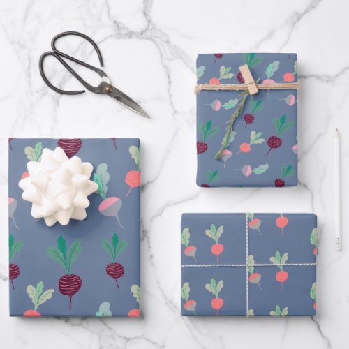 Radish Beet Wrapping Paper Set of 3