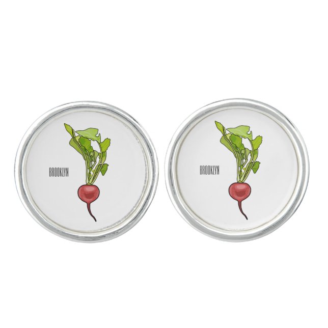 Radish cartoon illustration  cufflinks (Front)