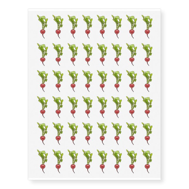 Radish cartoon illustration temporary tattoos (Front)