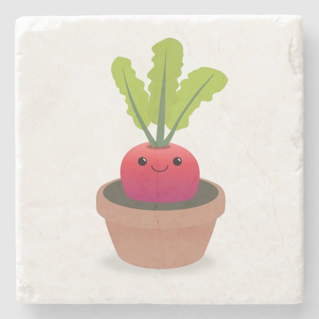 Radish Character Stone Coaster (Front)