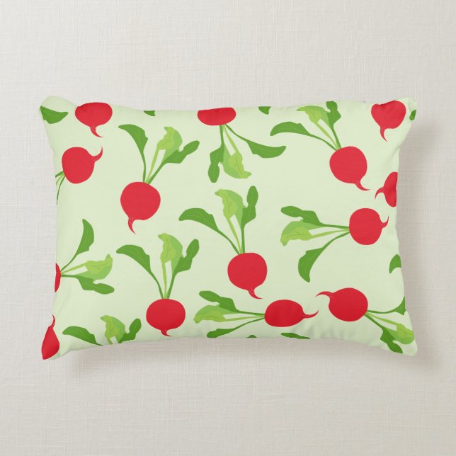 Radish Red Green Pattern Accent Pillow (Front)