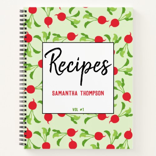 Radish Red Green Pattern Recipe Blank Cookbook Notebook