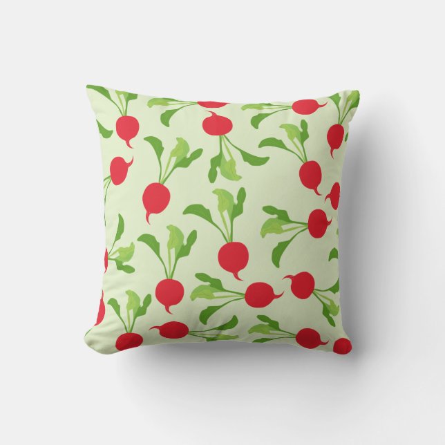 Radish Red Green Pattern Throw Pillow (Front)