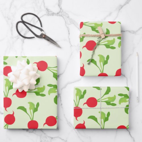 Radish Red Green Pattern Wrapping Paper Sheets